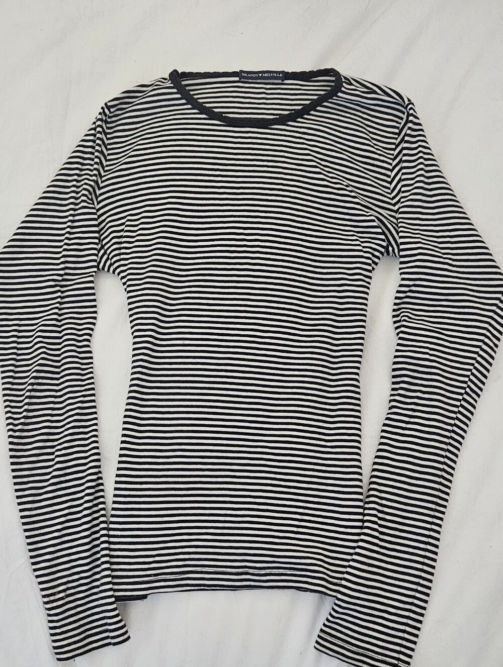 Brandy Melville Black & White Stripe Crewneck Long-Sleeve Top